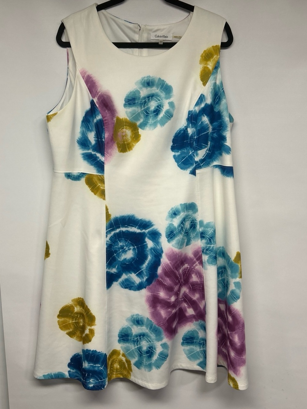 Calvin Klein White Floral Tie-Dye Swing Mini Dress